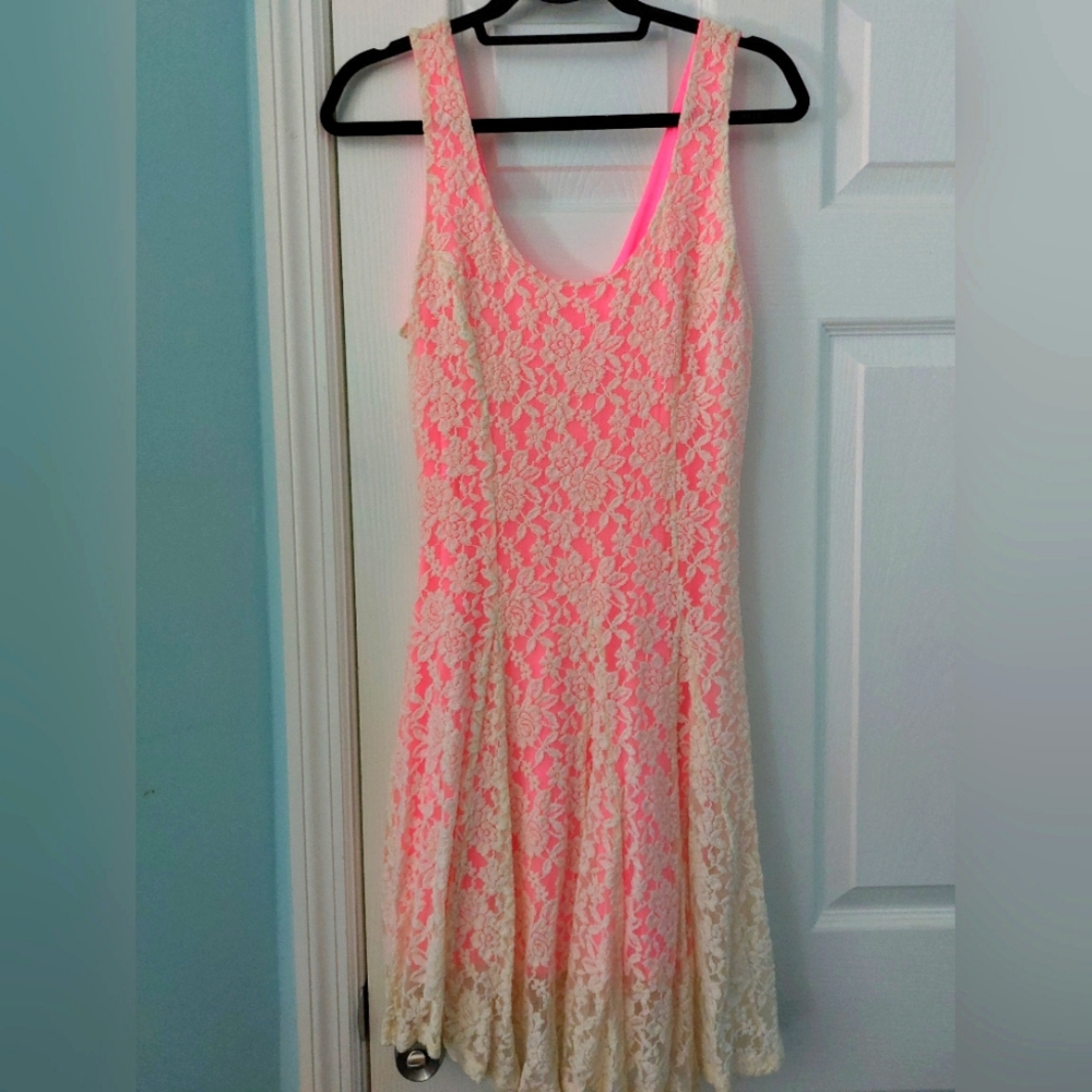 Cream Lace & Hot Pink twirl dress